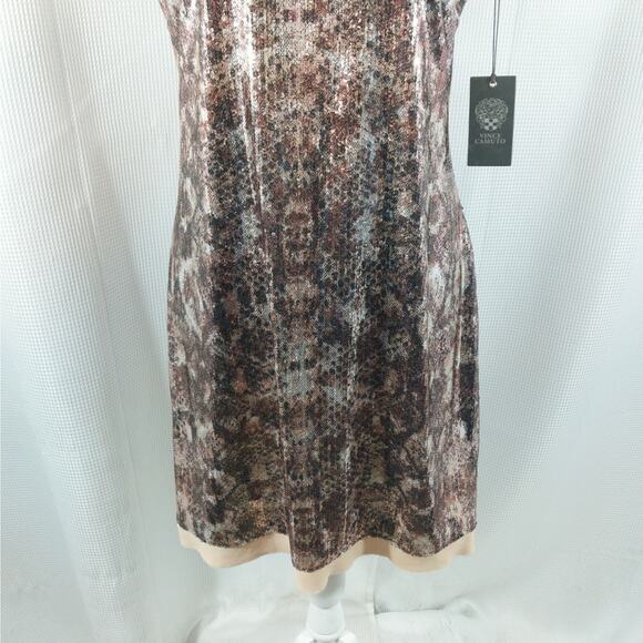NWT@$128! VINCE CAMUTO! GOLD & AMBER BROWN MOTTLED SEQUINNED SHEATH DRESS! SZ 10 - Picture 4 of 10